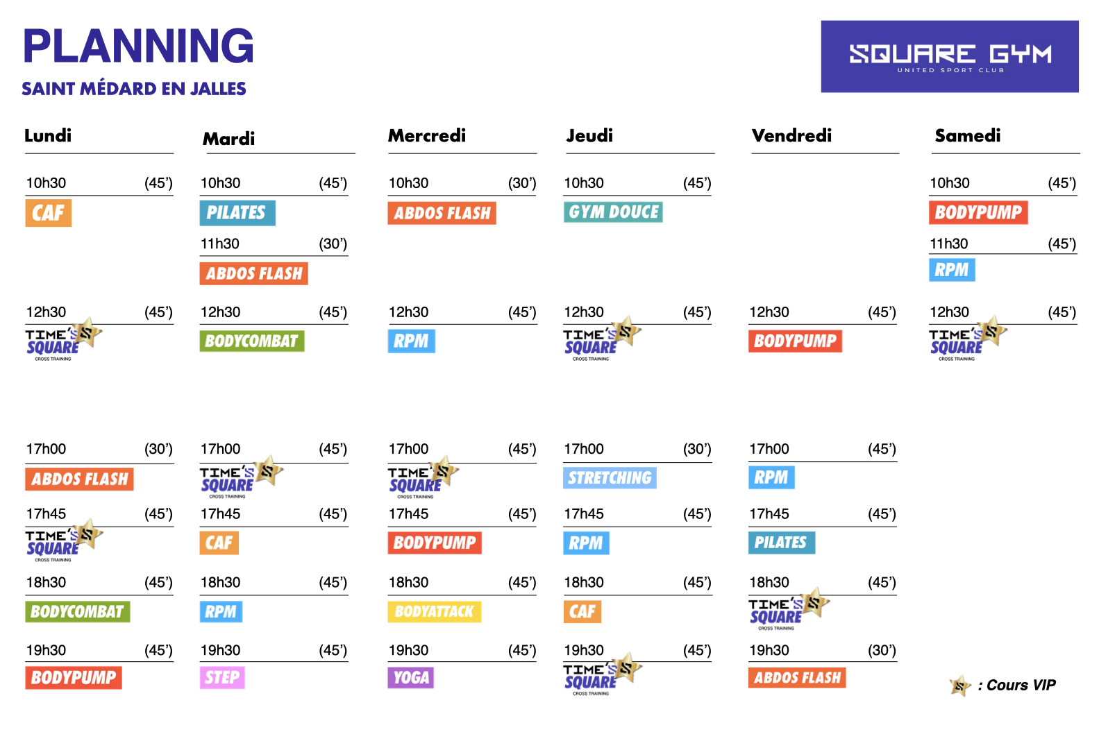planning square gym saint medard en jalles